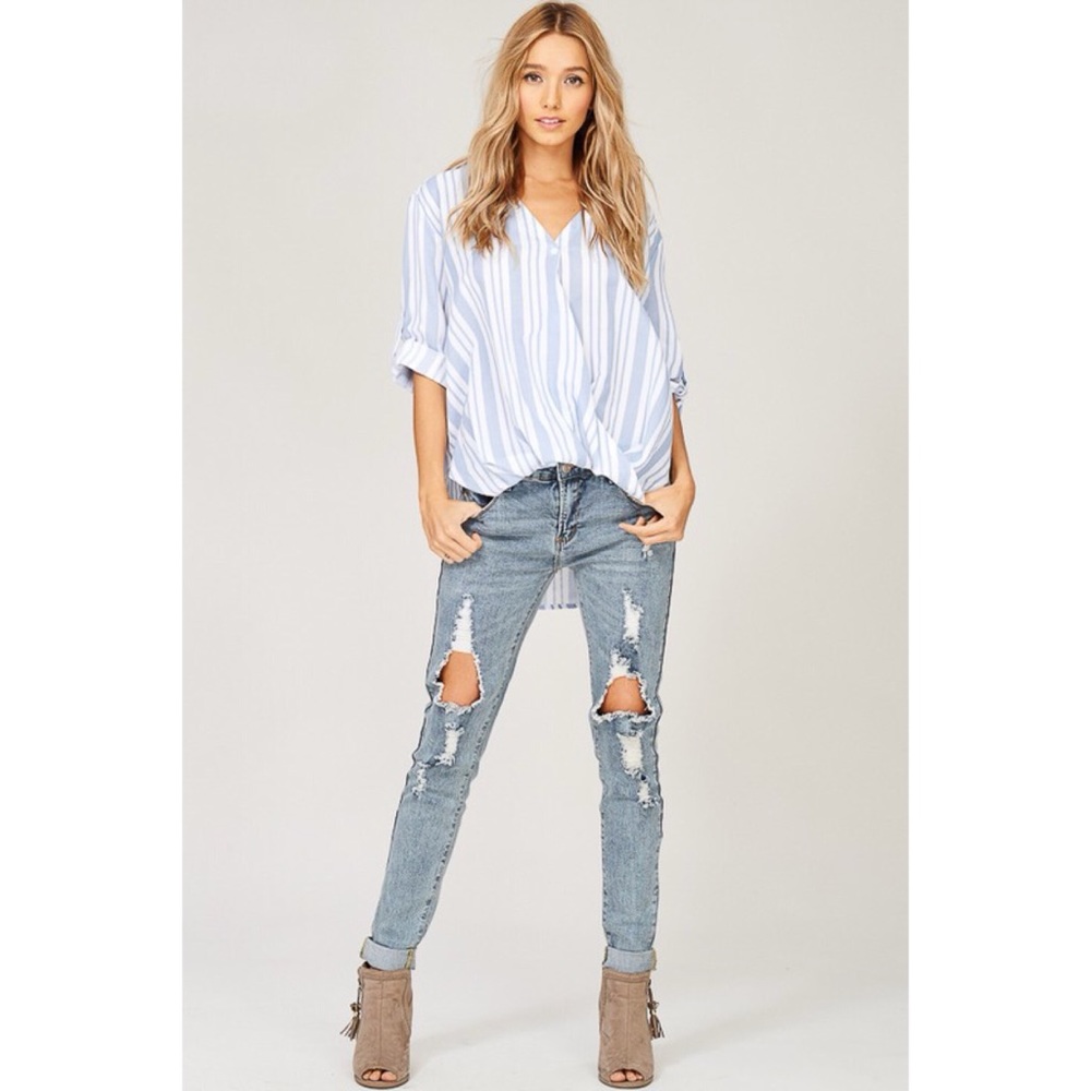 LAST ONE! High Low Button Down Gathered Top - Picture 4 of 5